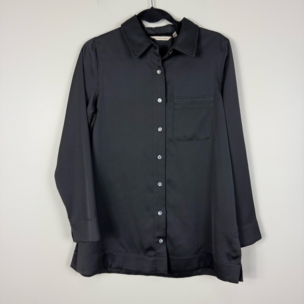 Soft Surroundings Blouse Women Med Top Button Down Collared Long Sleeve Black